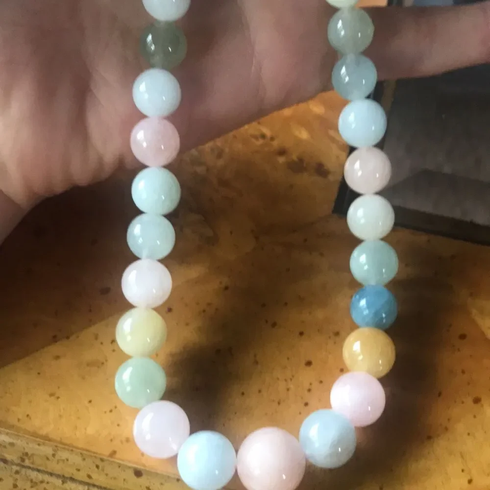 Natural Beryl Sterling Silver Beaded Necklace